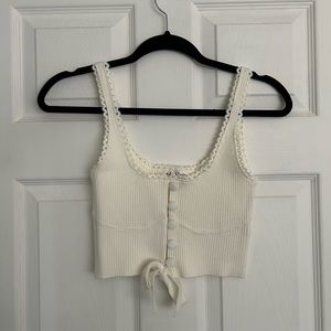 For Love & Lemons White Ivory Pointelle Knit Crop Tank Top